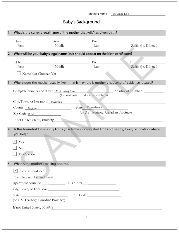 Babynet Forms.pdf Birth Certificate Ordering & Mother's Worksheet Online - Baby's Background